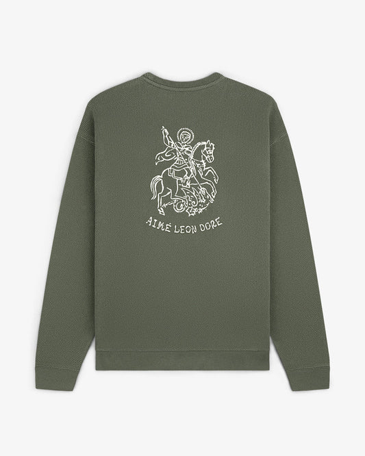 Aime Leon Dore Saint George Piqué Crewneck Sweatshirt Thyme