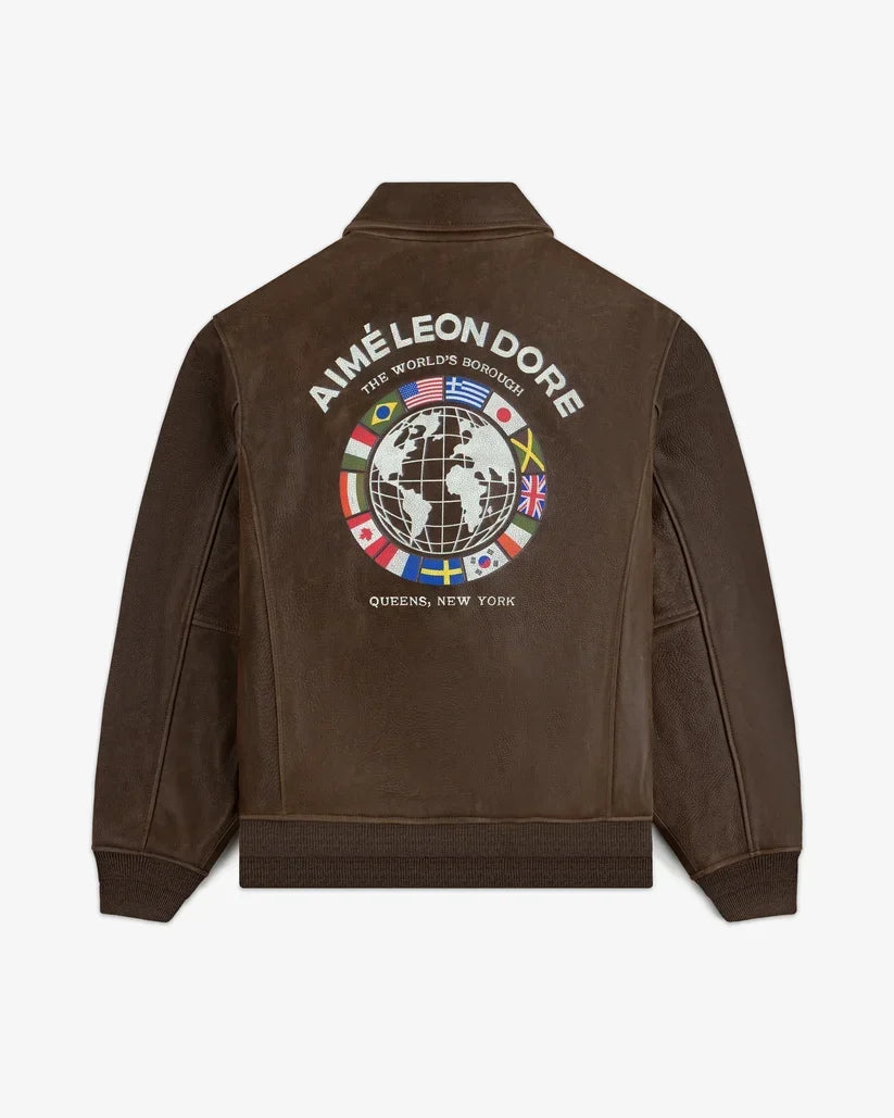 Aime Leon Dore World's Borough Leather Flight Jacket